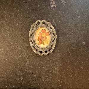 Vintage Silver Photo Brooch with Floral Design